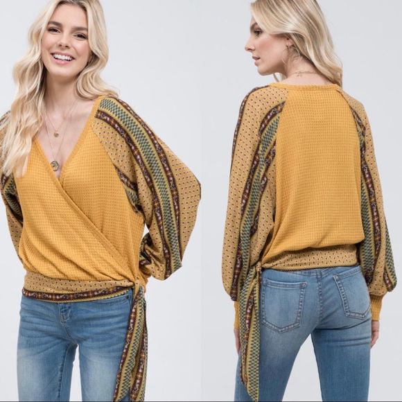 Wrap Front boho print sleeves top - Picture 1 of 4